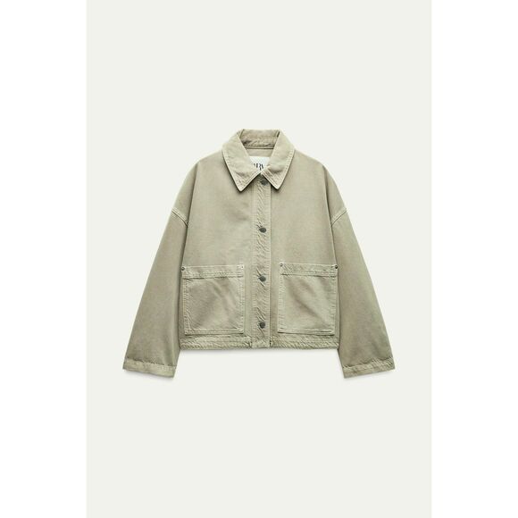 Zara Jackets & Blazers - Zara Oversized Jacket Shacket Utility Cotton Green Small